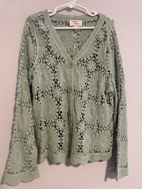 Dizzy Mint Green Crochet Button-Front Cardigan